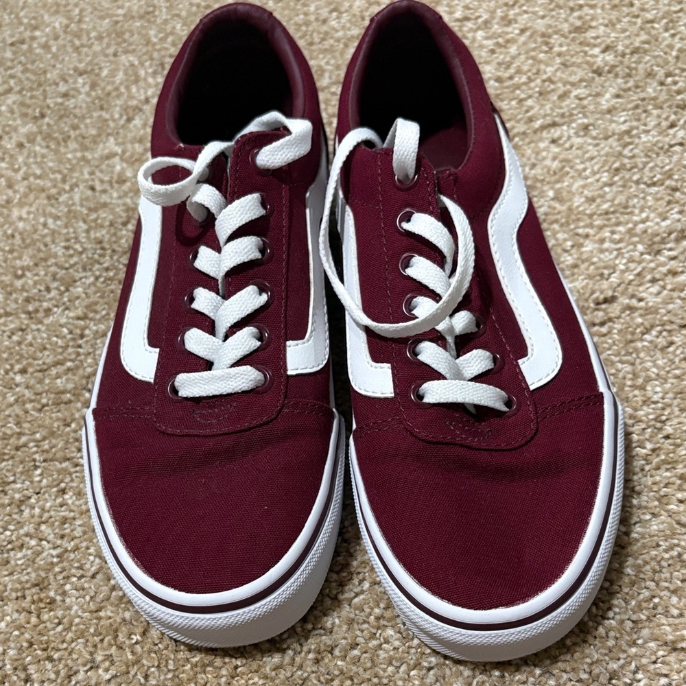 Vans Burgundy and White Sneakers